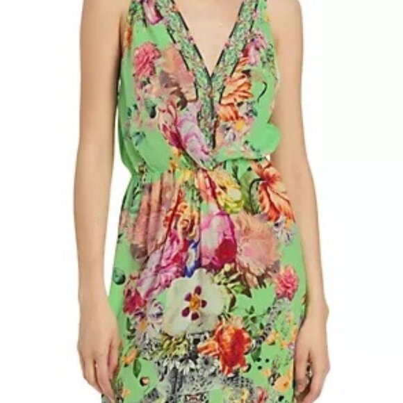 CAMILLA Silk Sleeveless V-Neck Cover-Up Floral Maxi Dress - Porcelain Dream - Picture 7 of 9